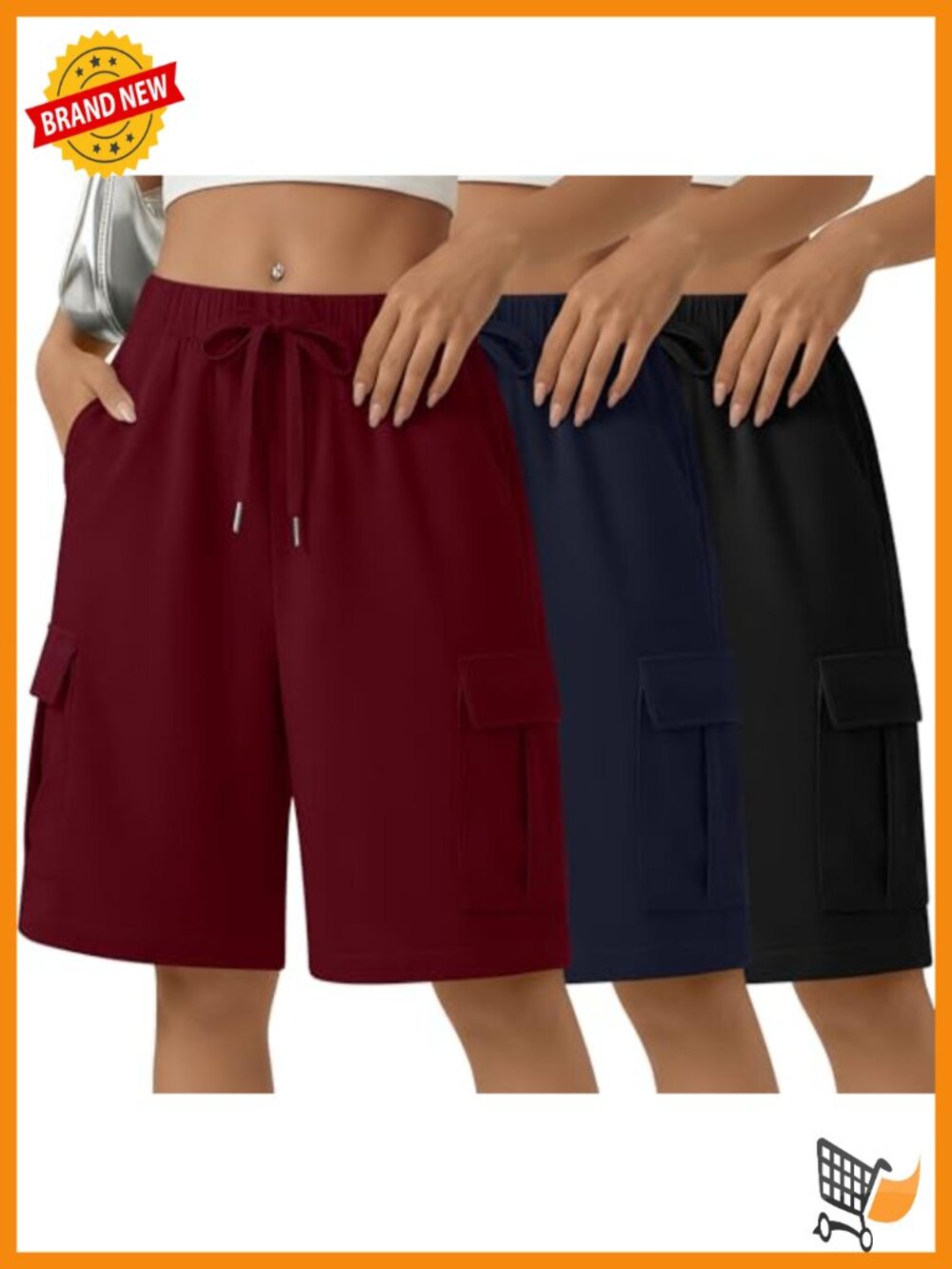 3 Pack Women's Bermuda Shorts Cargo Wide Leg Knee Length Lounge Athletic